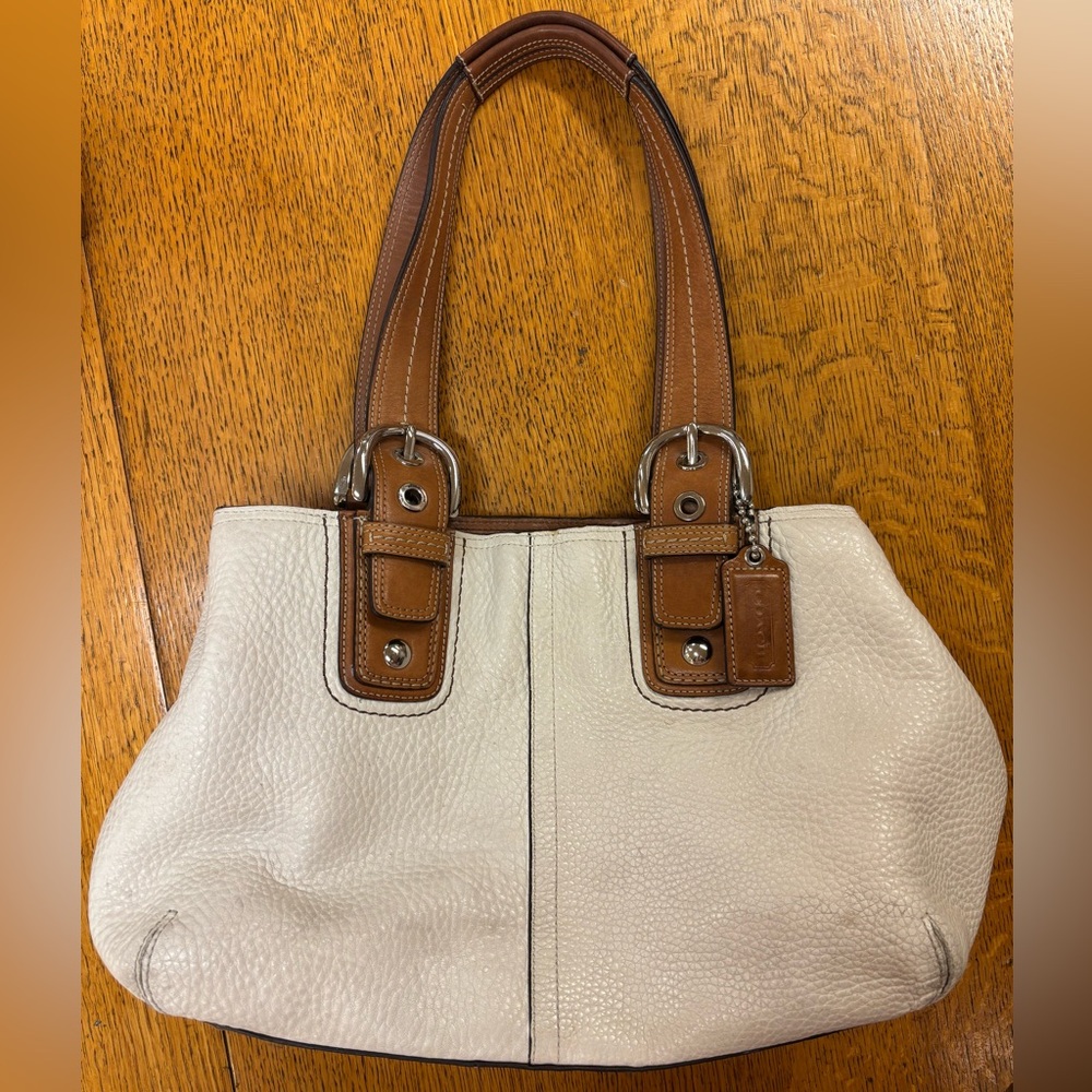 Coach SoHo Alex Pebbled Leather Shoulder Bag - Cream and Brown